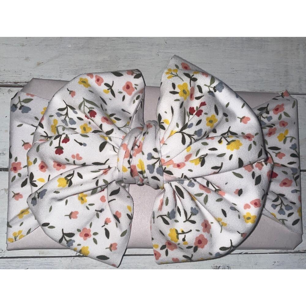NEW Baby Messy Wrap Bow Headband 15” Floral Stretchy Knit